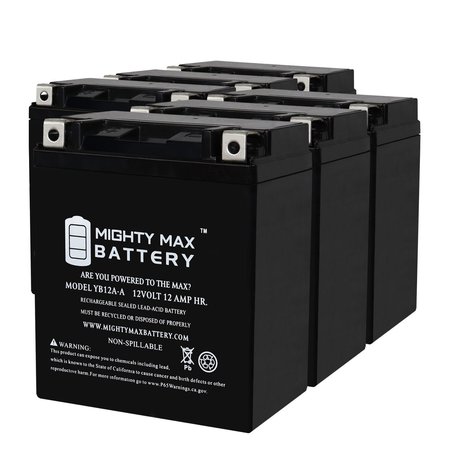YB12A-A 12V 12AH Replacement Battery compatible with Kawasaki KZ400 Deluxe 77-79 - 6PK -  MIGHTY MAX BATTERY, MAX4016164